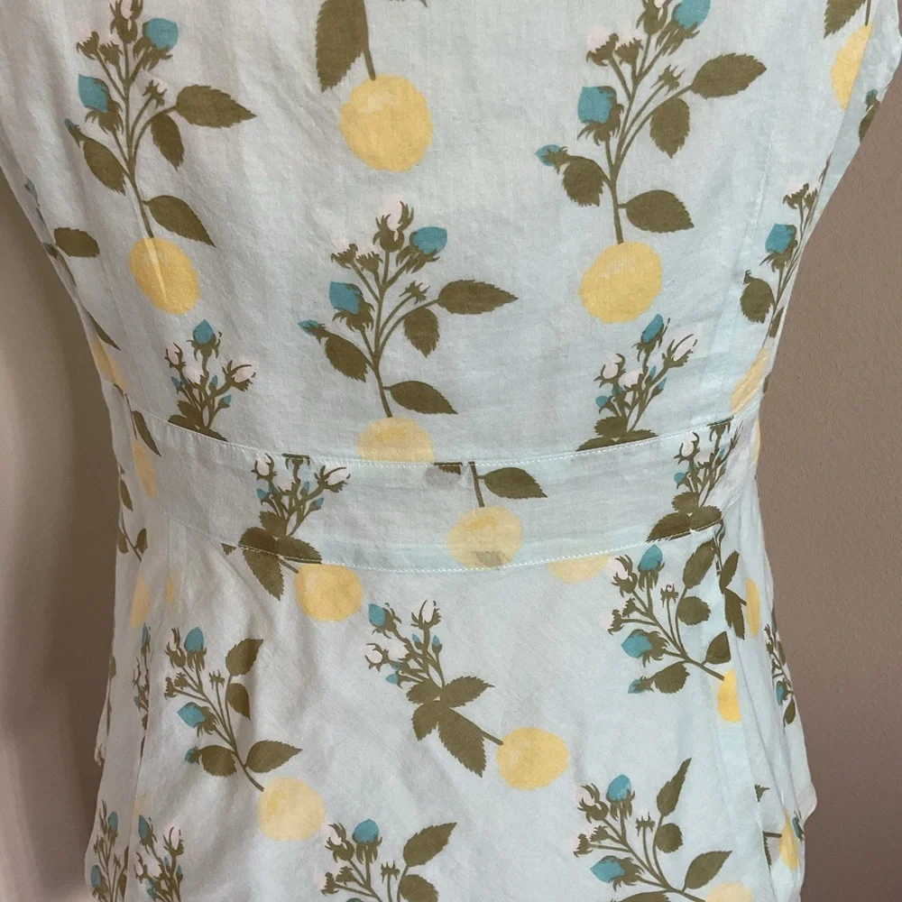 LOFT Petite 10P Blue Yellow Floral Peplum Tank Top 100% Cotton Sleeveless - Picture 5 of 5